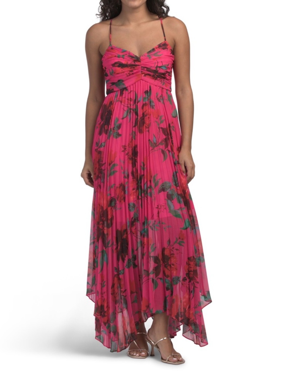 Xscape Pink Floral Pleated Maxi Dress